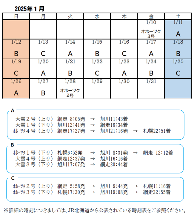 ラベンダー編成の運行計画（令和７年１月）