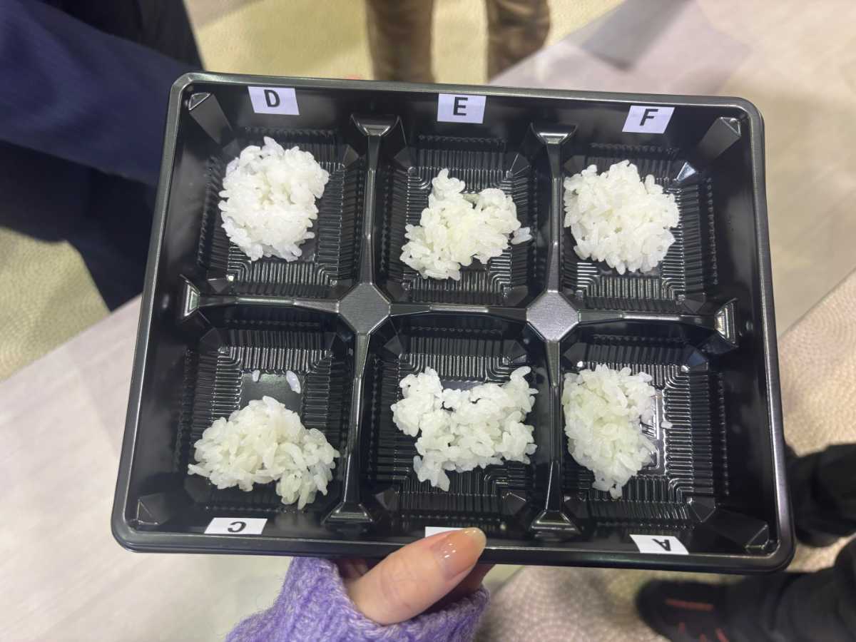 出品者や品種を伏せて提供される試食米